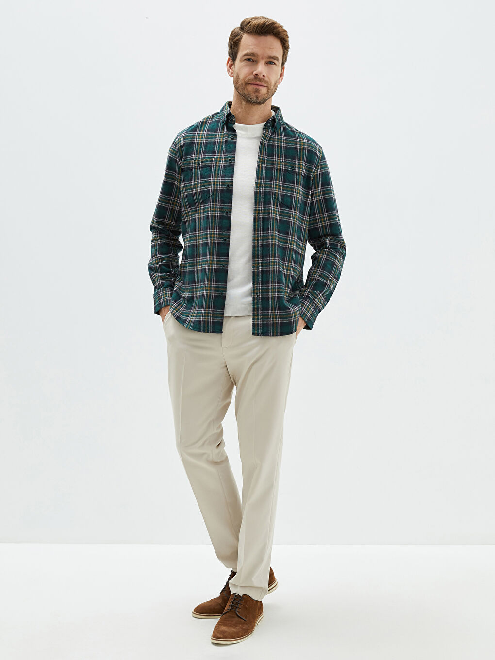 Regular Fit Long Sleeve Plaid Men's Flannel Shirt-2