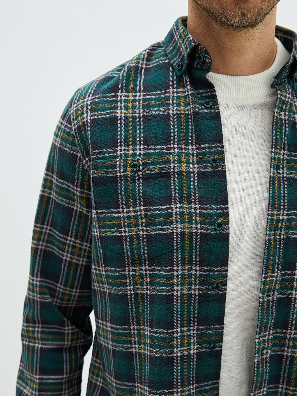 Regular Fit Long Sleeve Plaid Men's Flannel Shirt-3