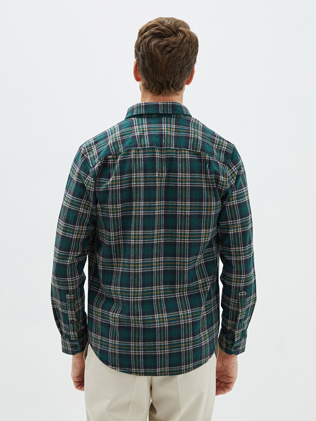Regular Fit Long Sleeve Plaid Men's Flannel Shirt-4