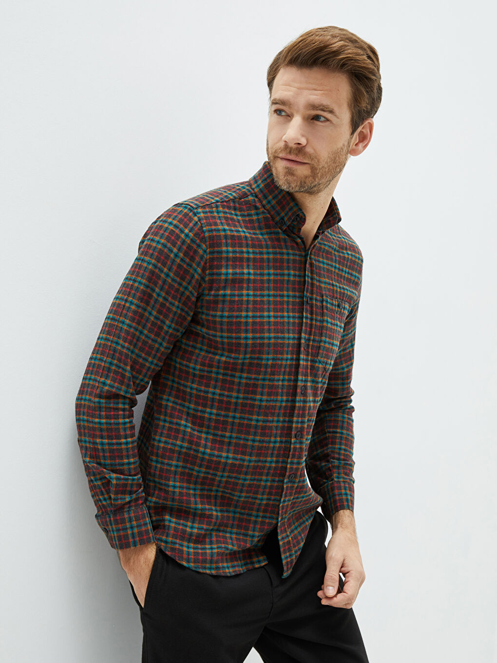 LCWAIKIKI Classic Regular Fit Long Sleeve Plaid Men's Shirt -W18111Z8-LKN