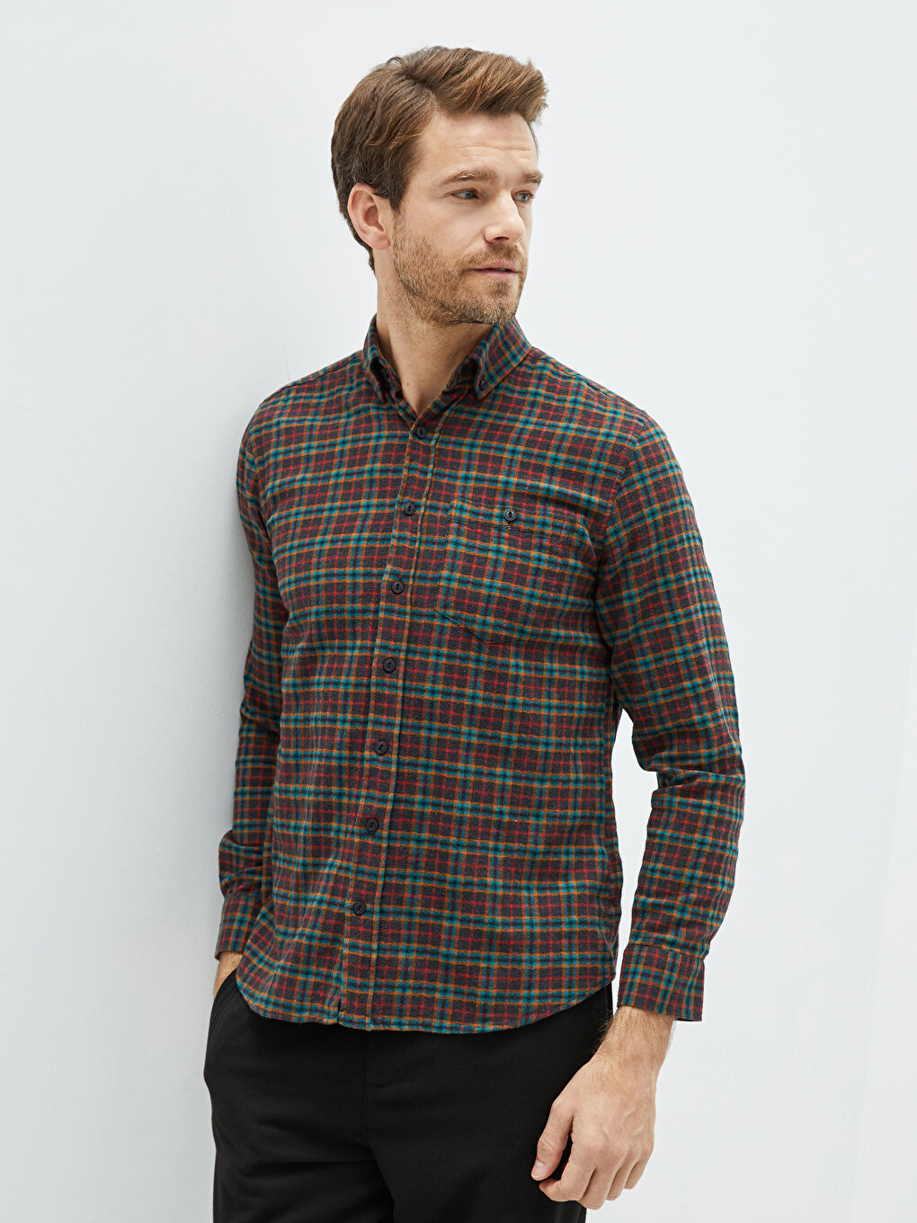 LCWAIKIKI Classic Regular Fit Long Sleeve Plaid Men's Shirt -W18111Z8-LKN