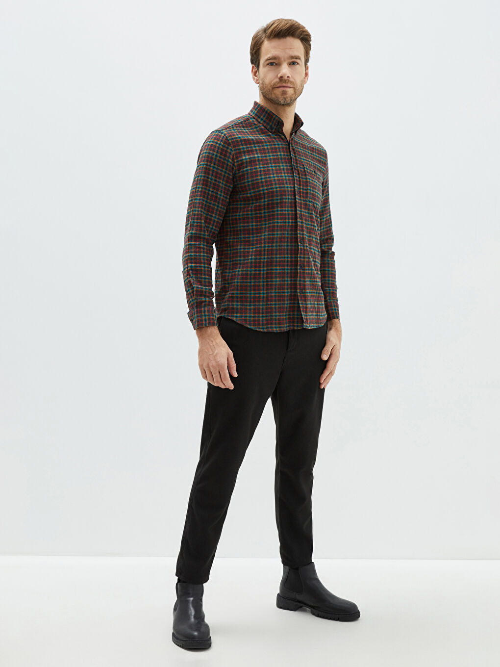 LCWAIKIKI Classic Regular Fit Long Sleeve Plaid Men's Shirt -W18111Z8-LKN