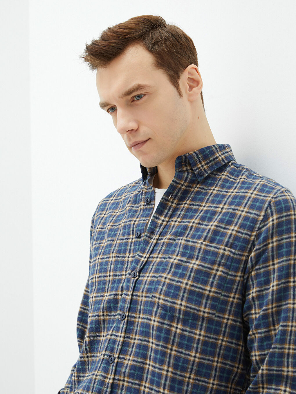 Lacivert Regular Fit Uzun Kollu Ekose Erkek Gömlek-1