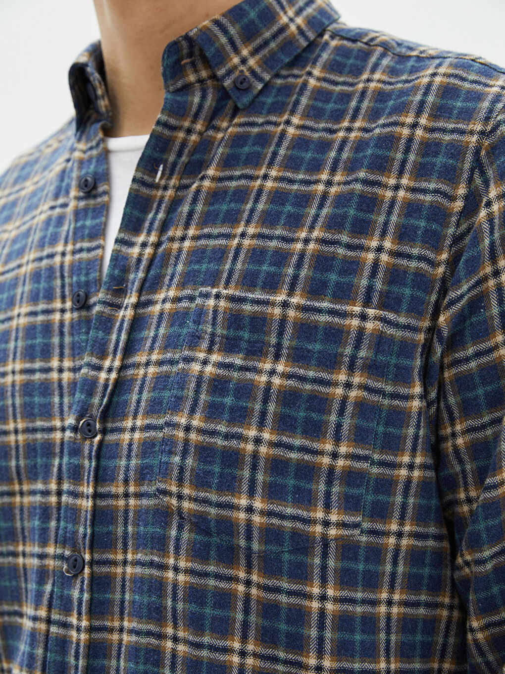 Lacivert Regular Fit Uzun Kollu Ekose Erkek Gömlek-3