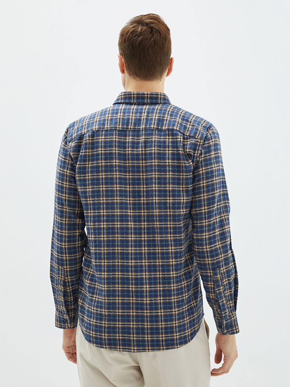 Lacivert Regular Fit Uzun Kollu Ekose Erkek Gömlek-4