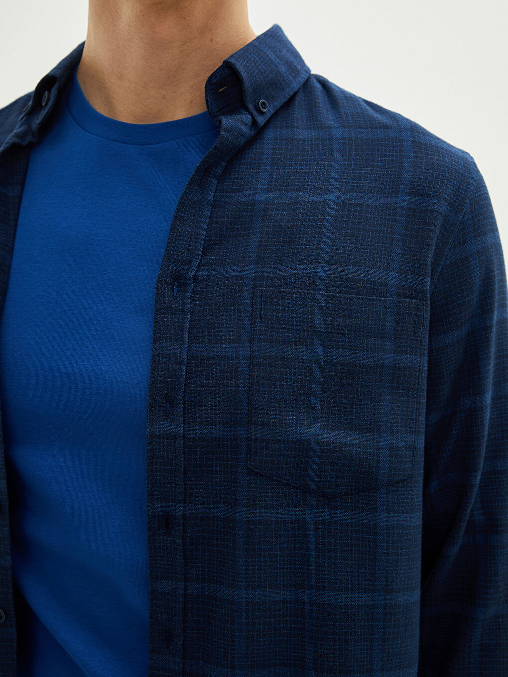 Slim Fit Long Sleeve Plaid Twill Men's Shirt-2