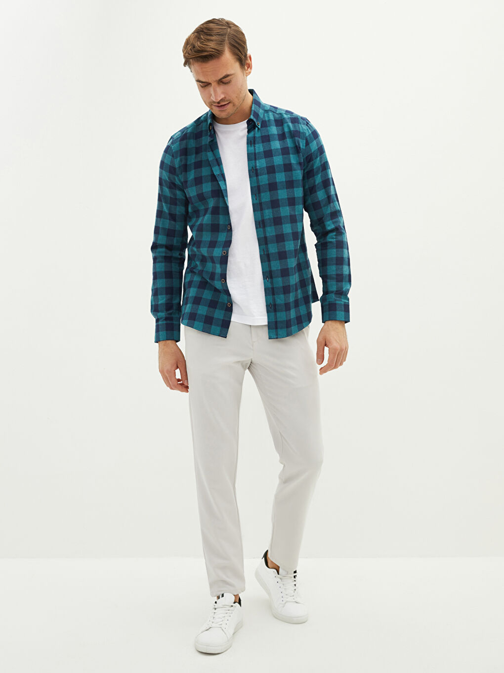 LCWAIKIKI Classic Slim Fit Long Sleeve Plaid Twill Men's Shirt -W18114Z8-LME