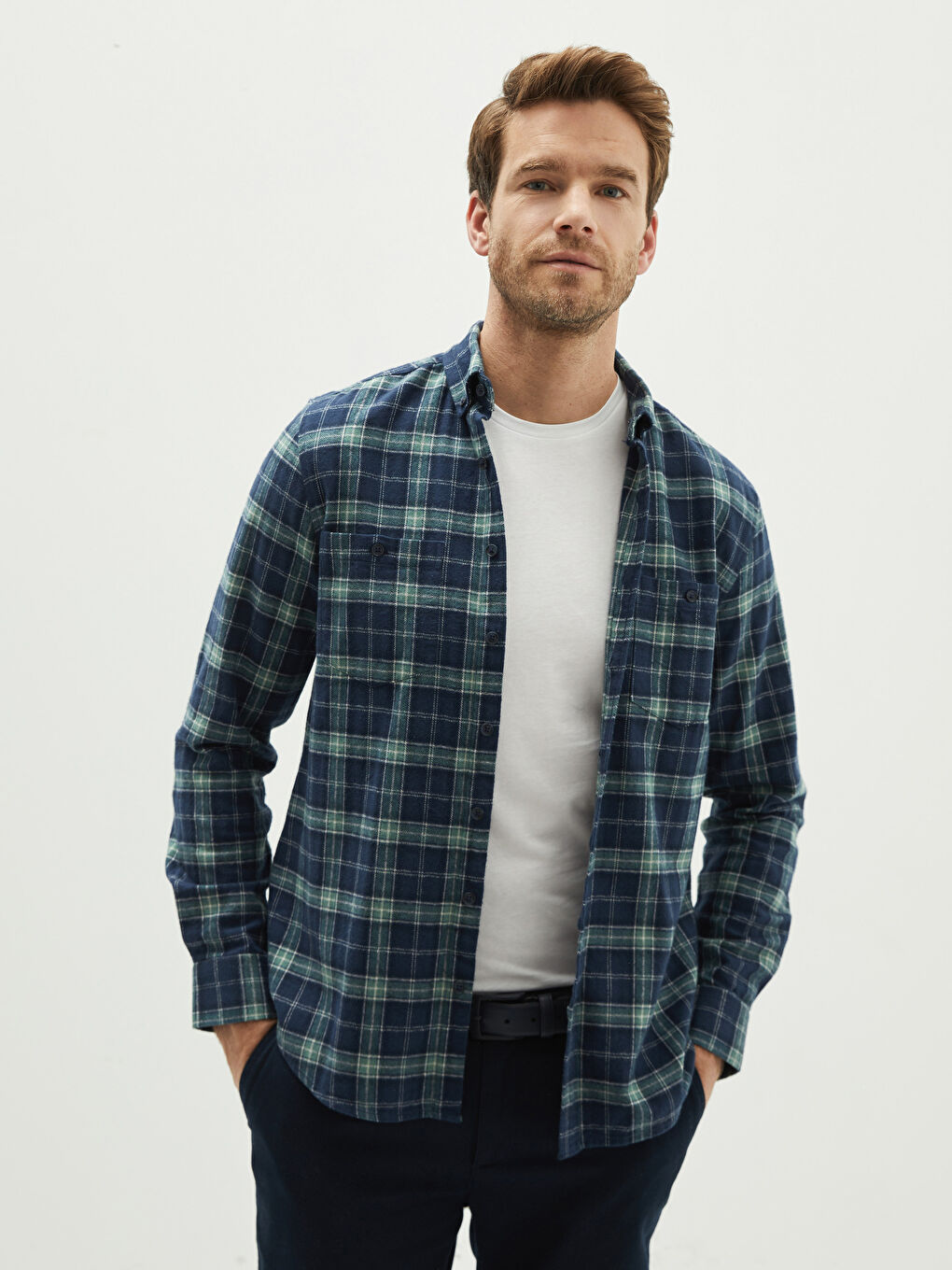 Regular Fit Long Sleeve Plaid Men's Flannel Shirt-1