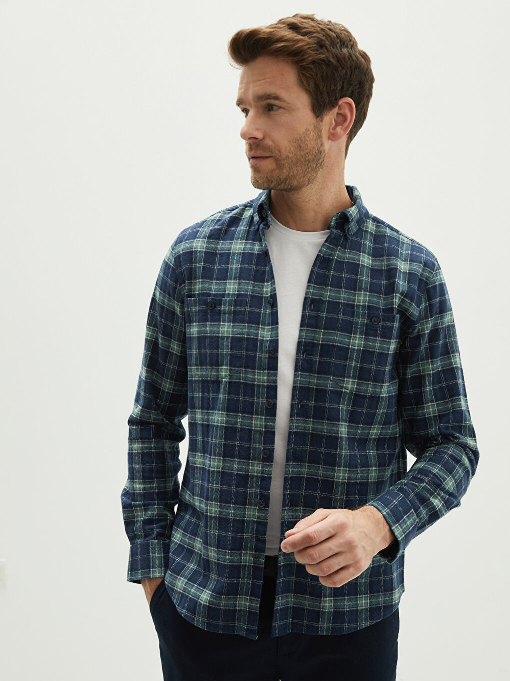 Regular Fit Long Sleeve Plaid Men's Flannel Shirt-2