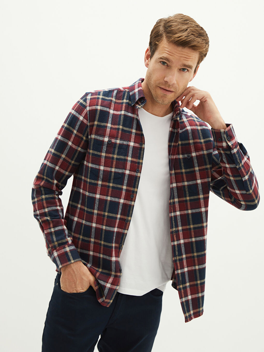 Regular Fit Long Sleeve Plaid Men's Flannel Shirt