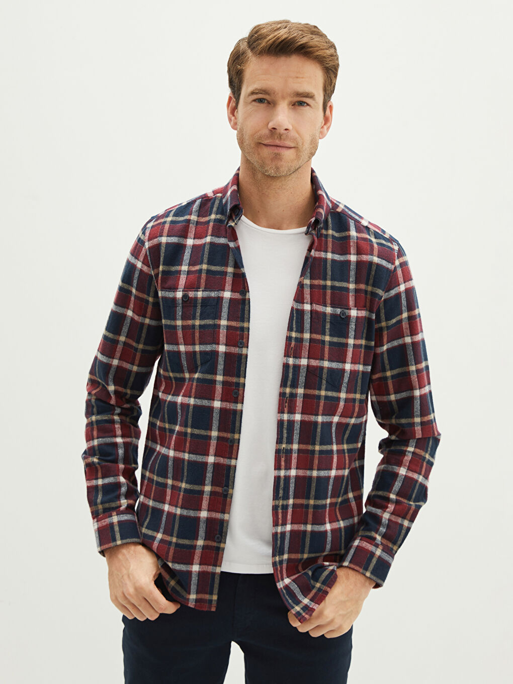 Regular Fit Long Sleeve Plaid Men's Flannel Shirt-1