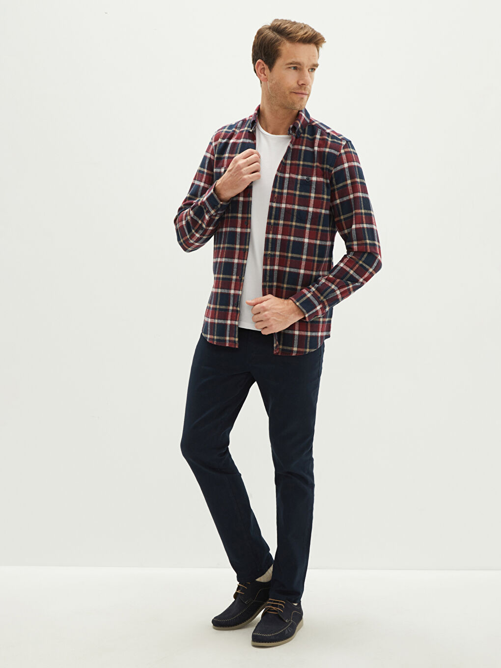 Regular Fit Long Sleeve Plaid Men's Flannel Shirt-2