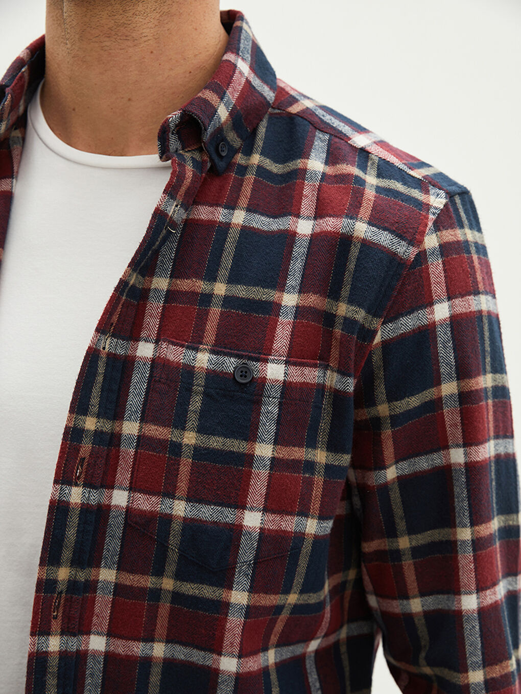 Regular Fit Long Sleeve Plaid Men's Flannel Shirt-3