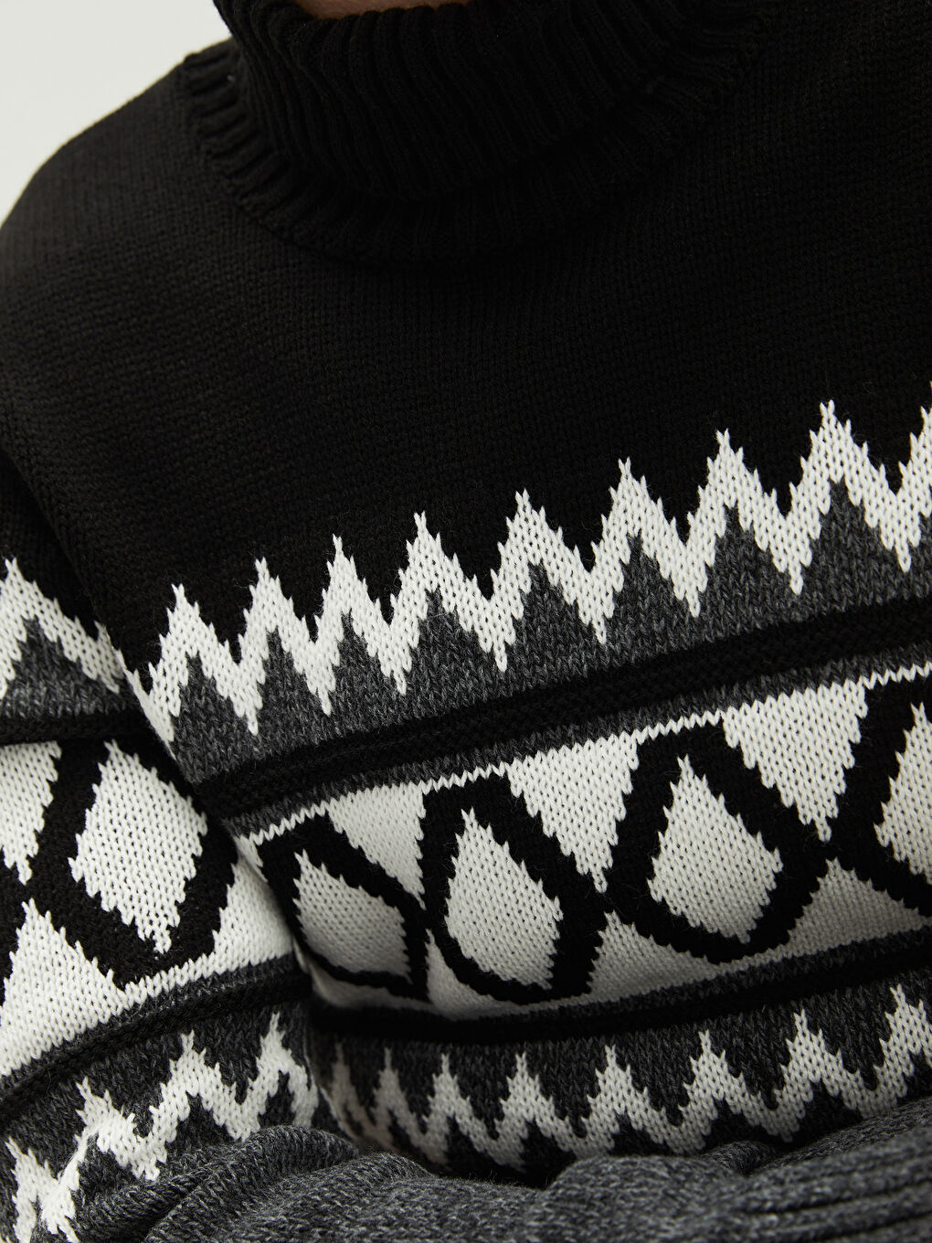 Rollkragen Langarm Gemusterter Herren Strickpullover-3