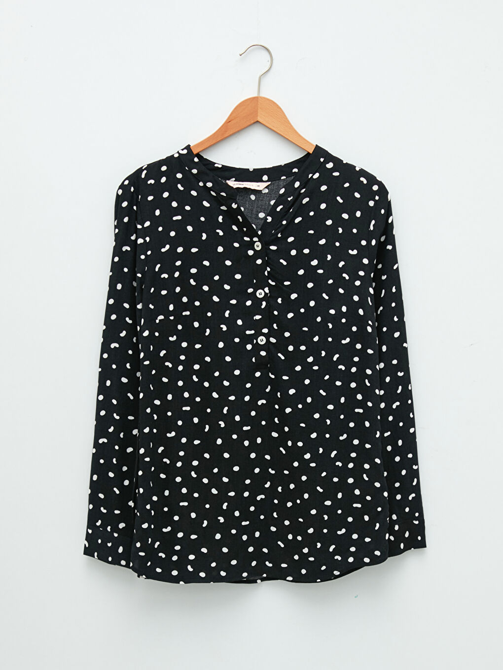 بلوزة كم طويل مطبوع ياقة بشق فيسكوز للسيدات-5