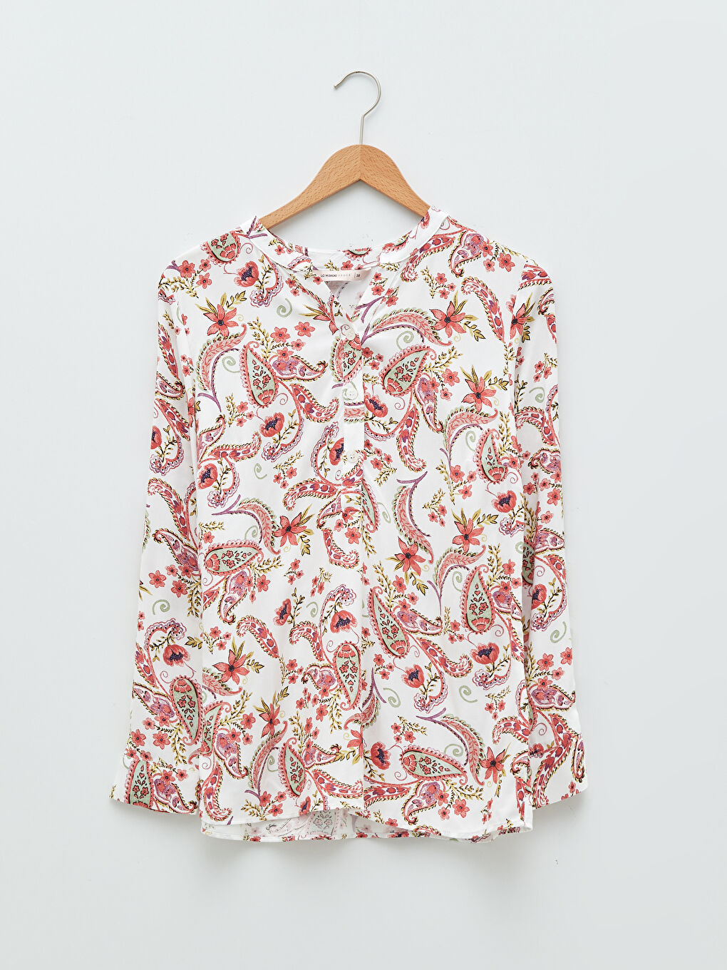 Henley Neckline Patterned Long Sleeve Viscose Women's Blouse-5