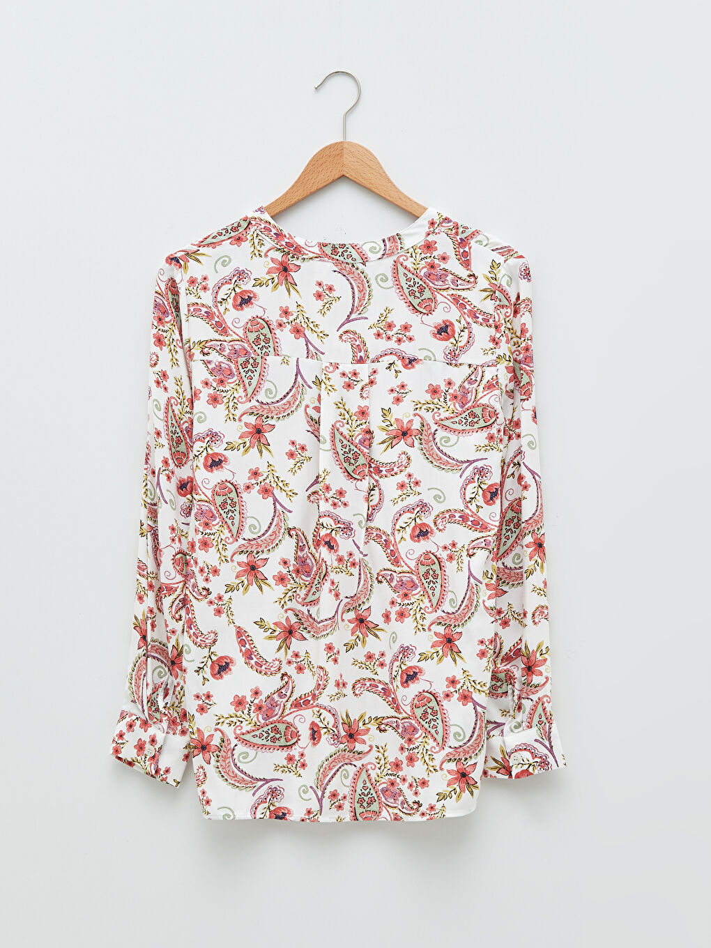 Henley Neckline Patterned Long Sleeve Viscose Women's Blouse-6