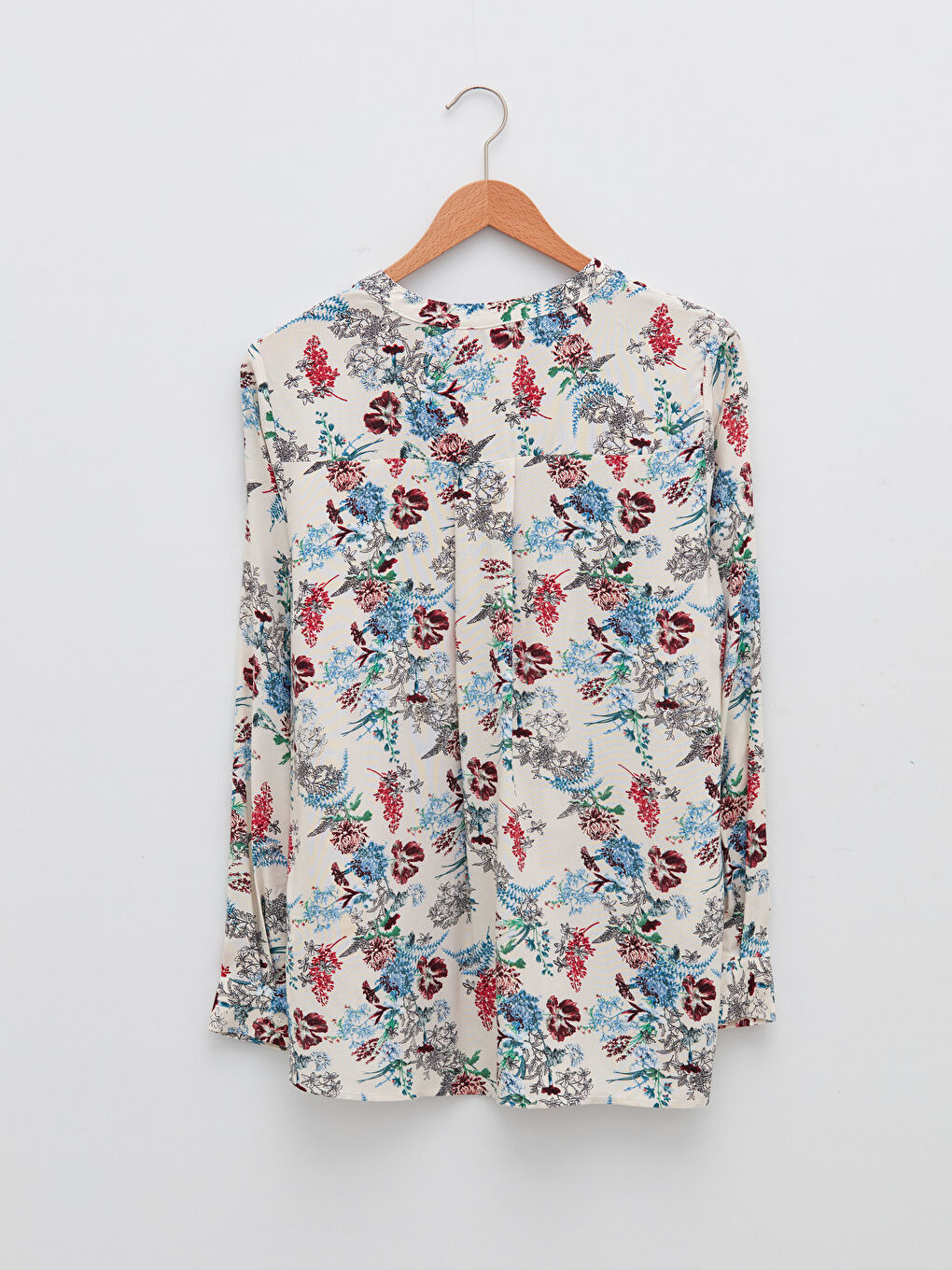 Henley Neckline Flower Long Sleeve Viscose Women's Blouse-6