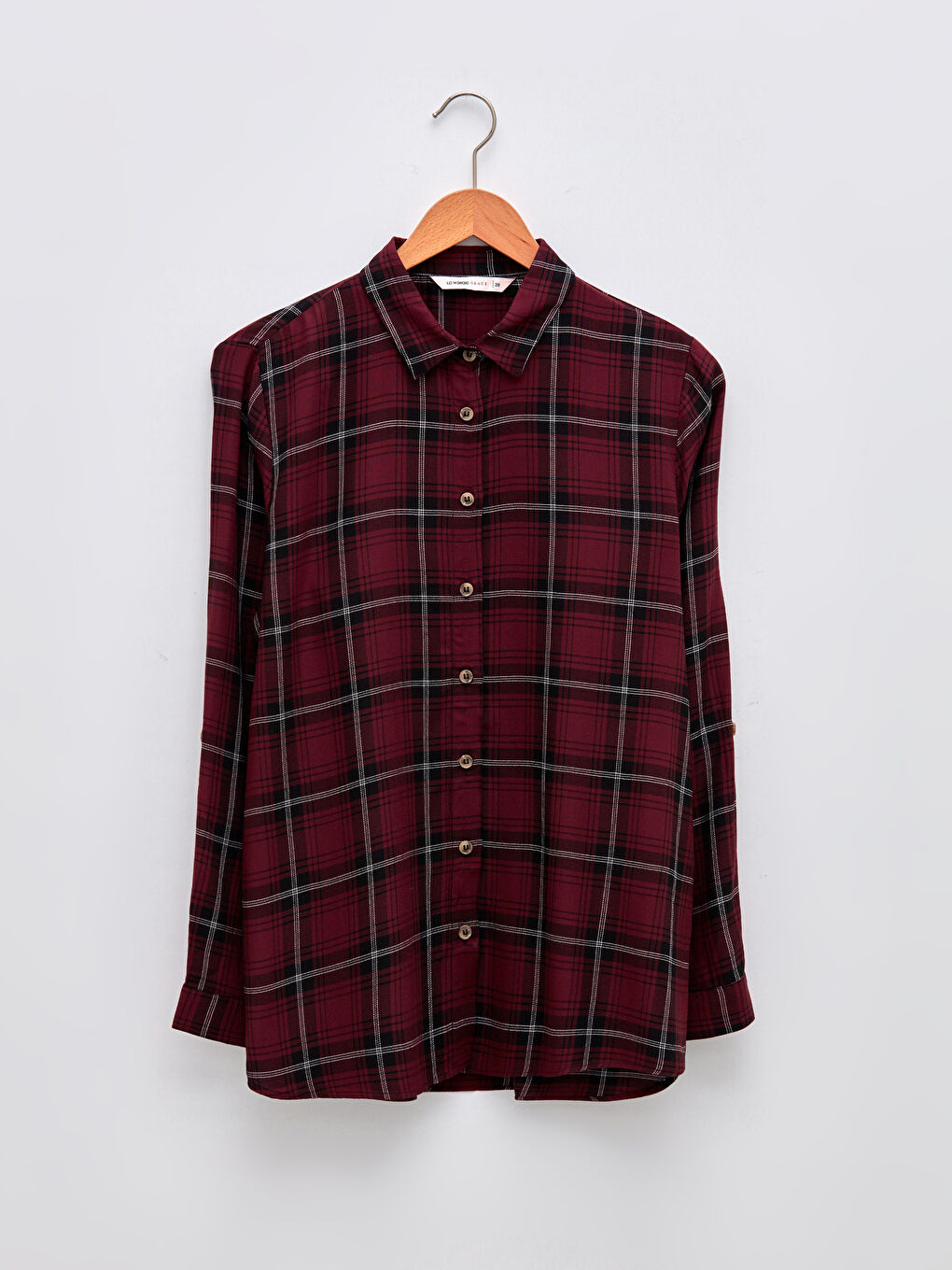 Buttoned Plaid Long Sleeve Viscose Women's Shirt-5