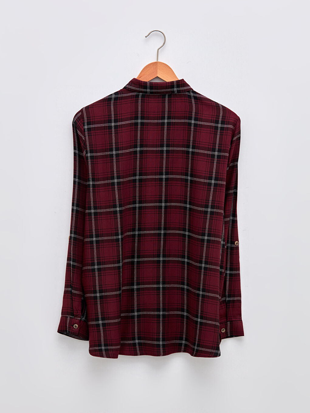 Buttoned Plaid Long Sleeve Viscose Women's Shirt-6
