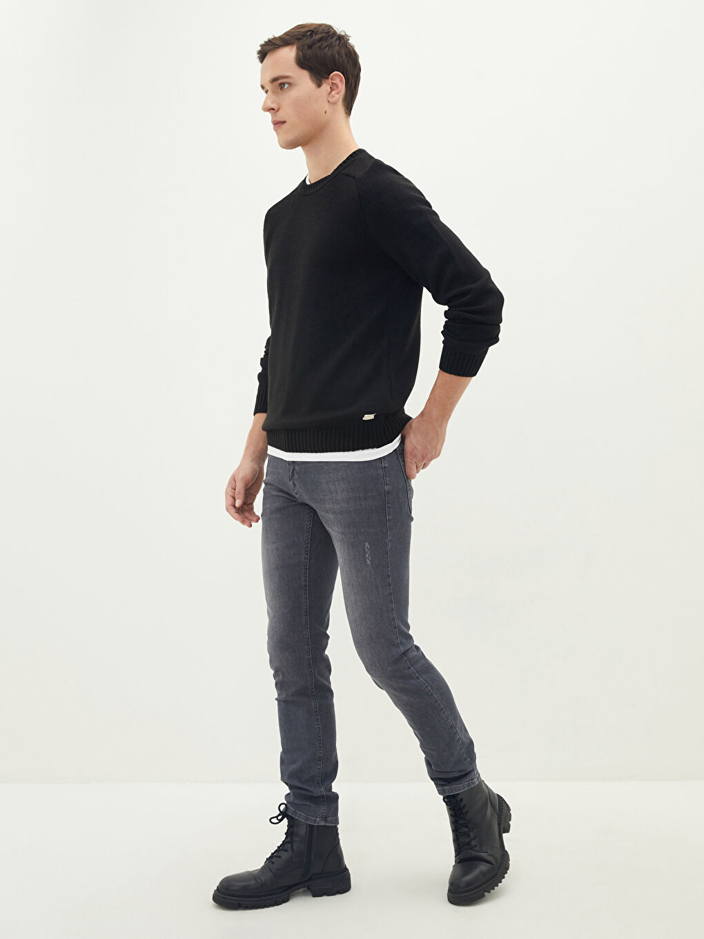 მრგვალი საყელო გრძელმკლავიანი მამაკაცის ტრიკოტაჟის სვიტერი-2