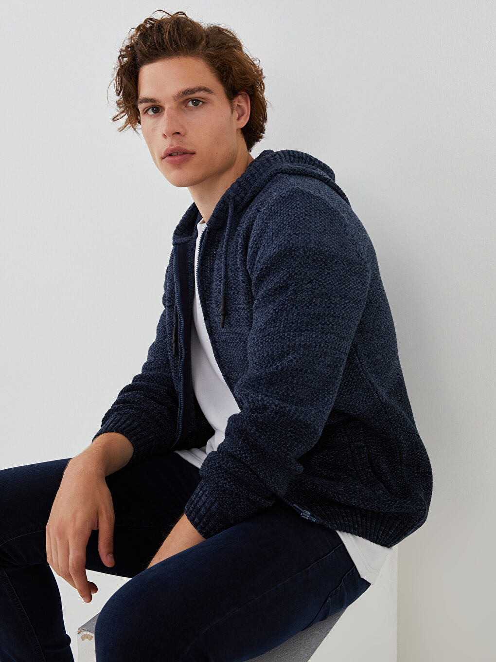 Slim Fit Hooded Long Sleeve Men's Knitwear Cardigan