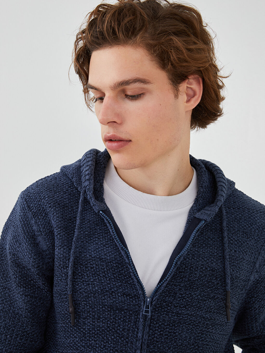 Slim Fit Hooded Long Sleeve Men's Knitwear Cardigan-3
