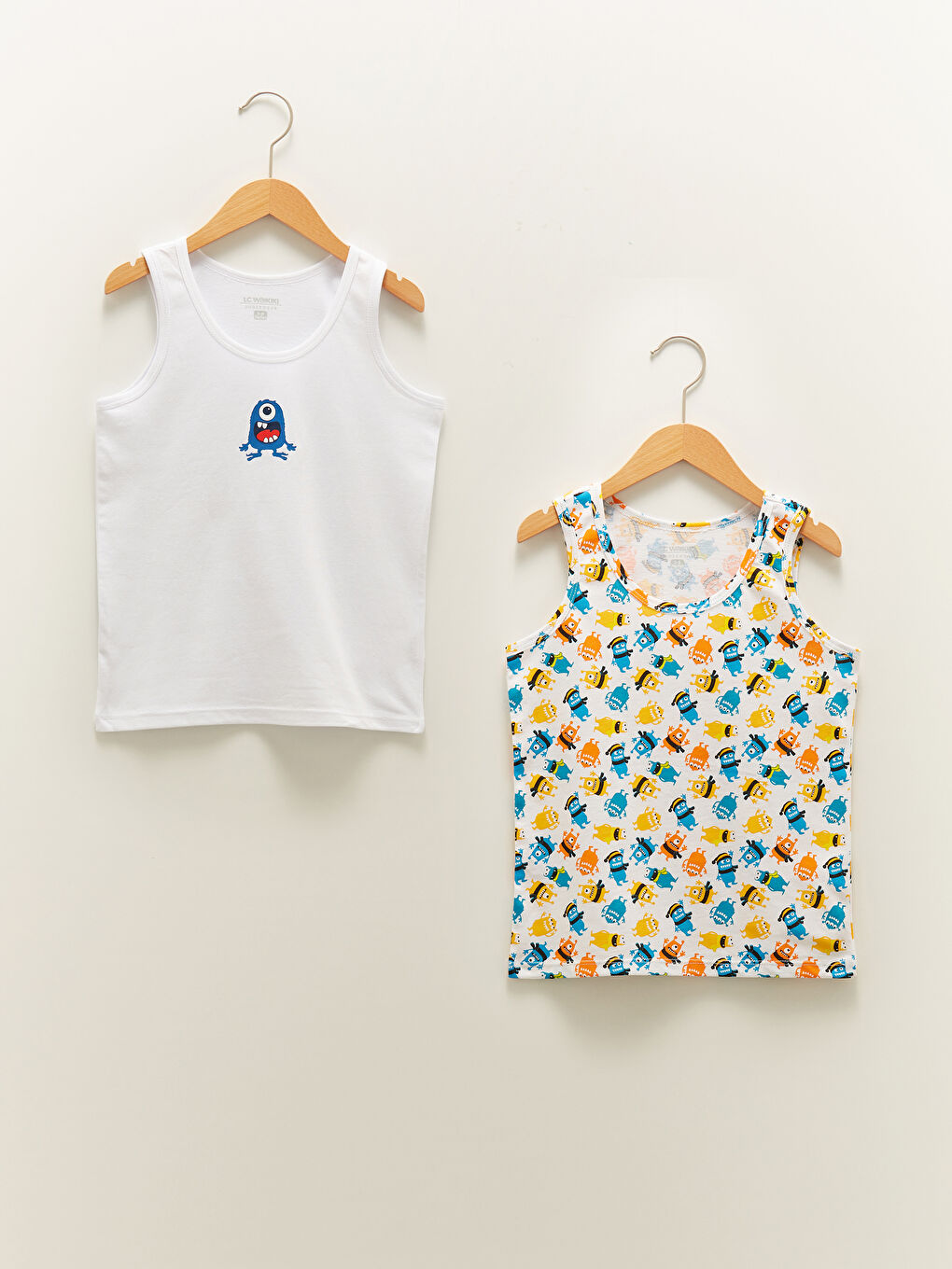 Crew Neck Printed Cotton Boy Singlet 2-Pack