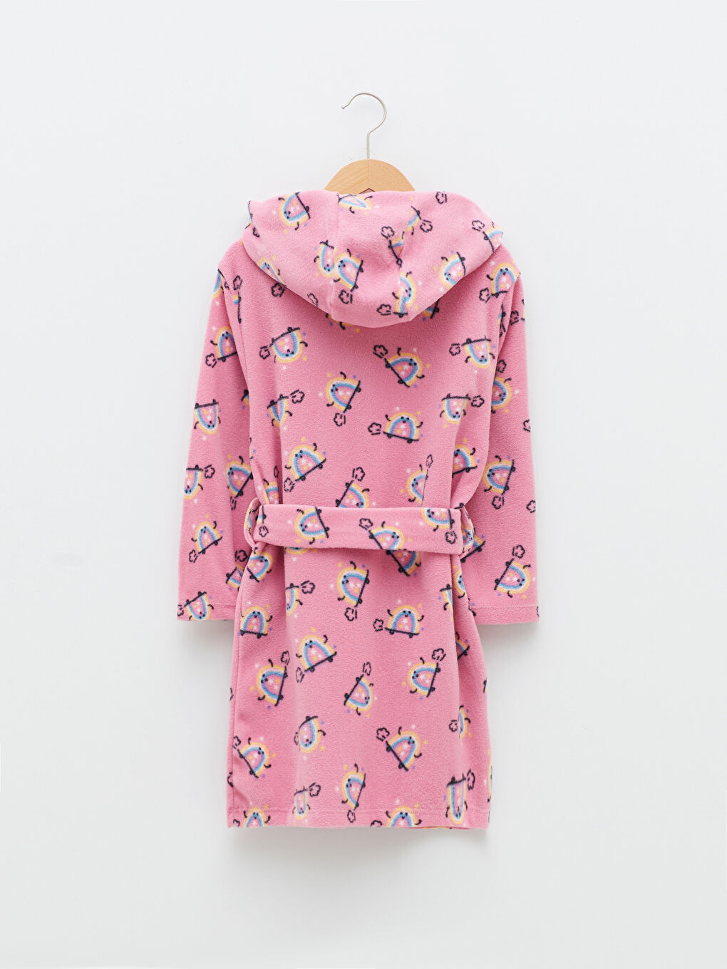 LCW Kids Hooded Patterned Long Sleeve Fleece Dressing Gown for Girls -W18257Z4-LT9