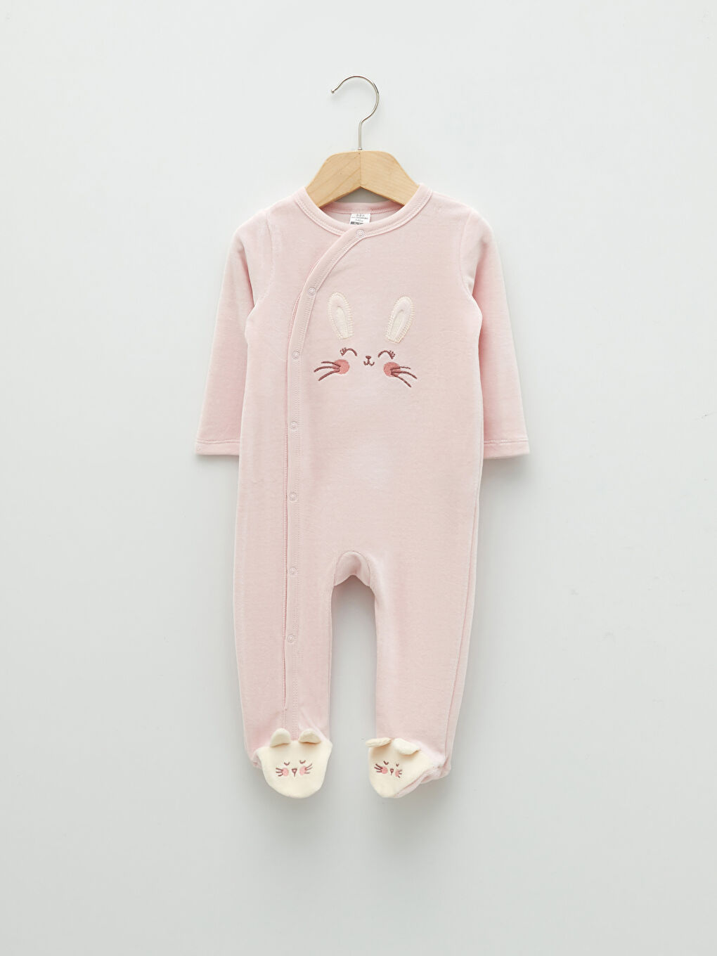 Pembe Bisiklet Yaka Uzun Kollu Nakış Detaylı Kız Bebek Tulum