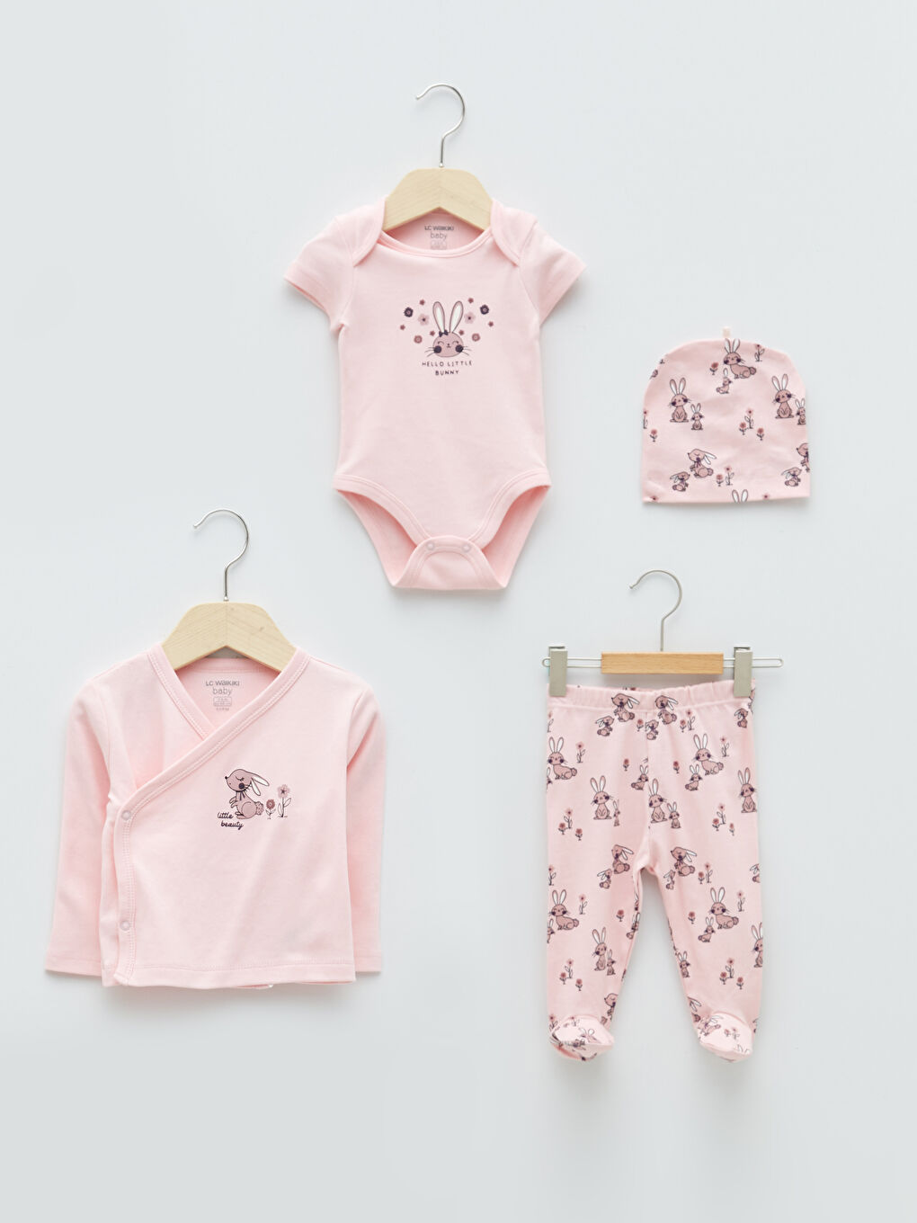 Pembe Baskılı Pamuklu Kız Bebek Hastane Seti