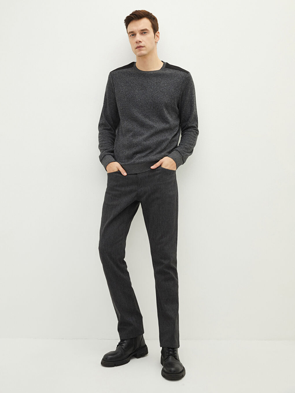 Gri Standart Kalıp Gabardin Erkek Chino Pantolon