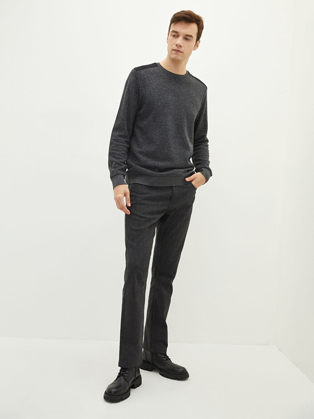 Gri Standart Kalıp Gabardin Erkek Chino Pantolon-1