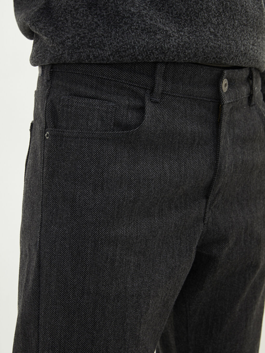 Gri Standart Kalıp Gabardin Erkek Chino Pantolon-2