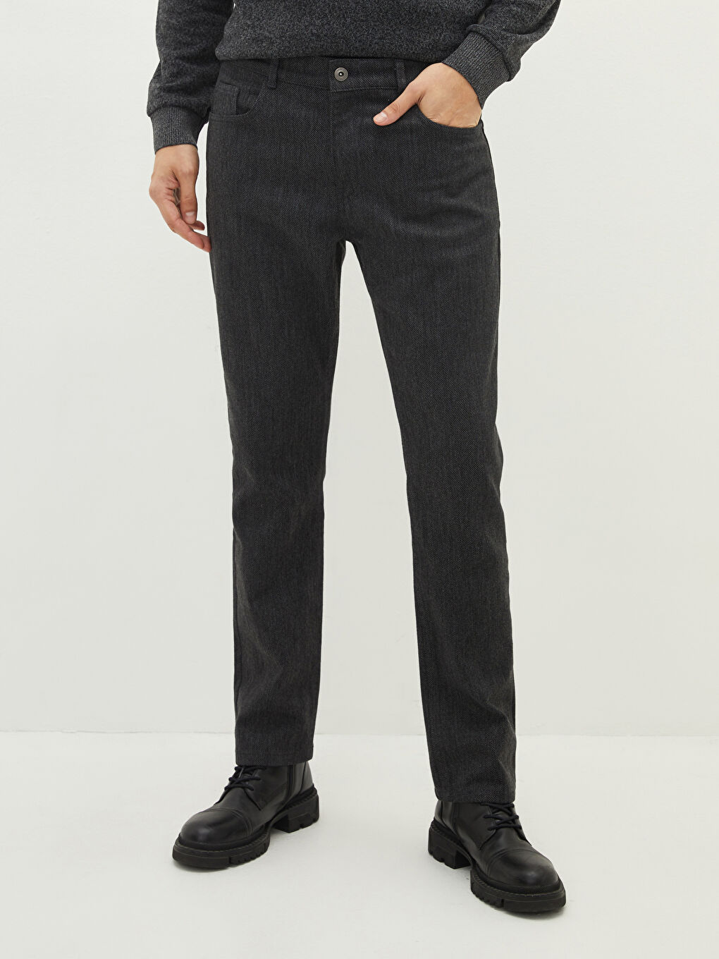 Gri Standart Kalıp Gabardin Erkek Chino Pantolon-3