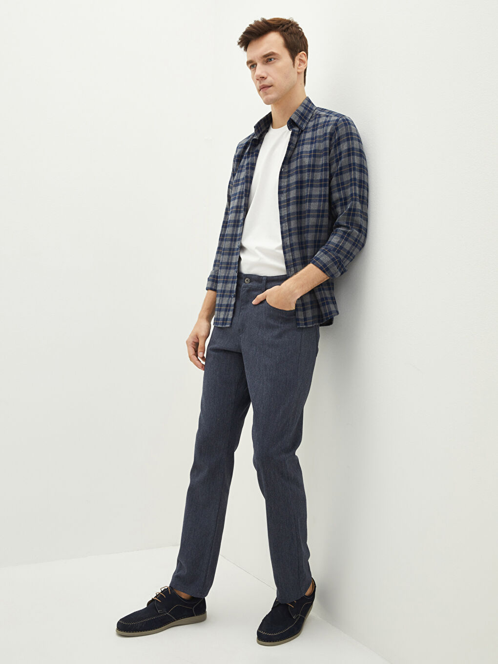 Lacivert Standart Kalıp Gabardin Erkek Chino Pantolon-1