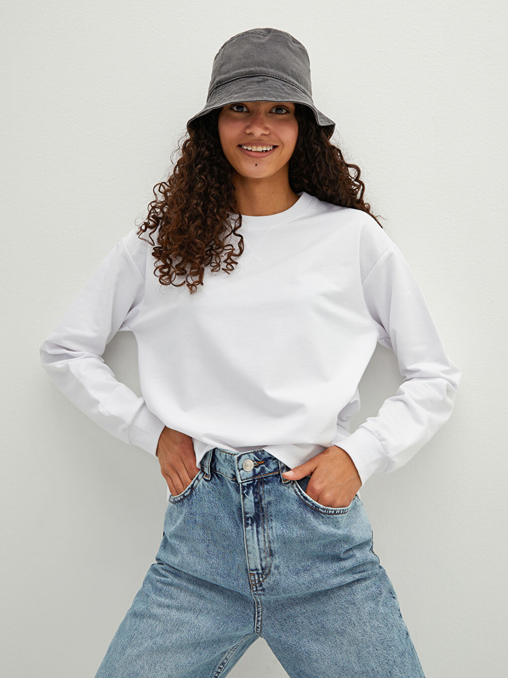 Rundhalsausschnitt Schlicht Langarm Damen-Sweatshirt-1