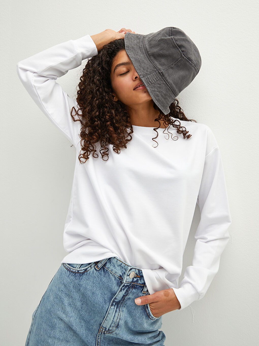 Rundhalsausschnitt Schlicht Langarm Damen-Sweatshirt-5