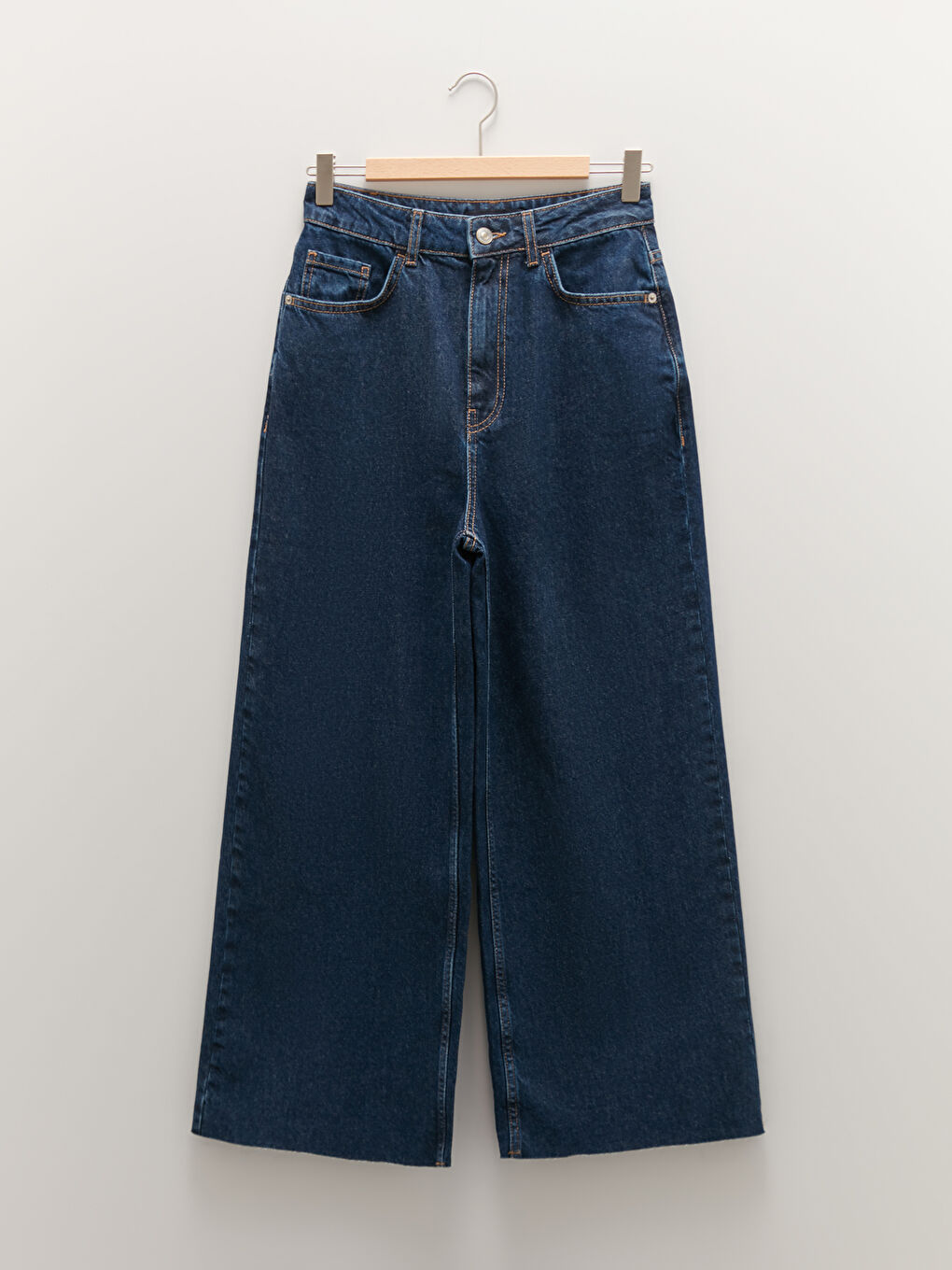 İndigo Yüksek Bel Wideleg Cep Detaylı Kadın Rodeo Jean Pantolon-4