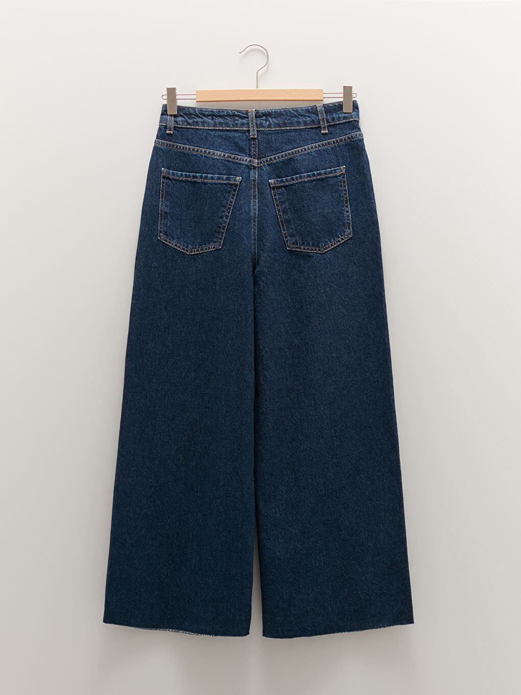 İndigo Yüksek Bel Wideleg Cep Detaylı Kadın Rodeo Jean Pantolon-5