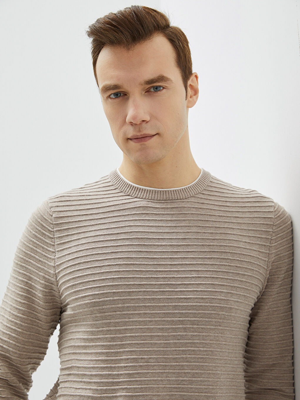 Crew Neck Long Sleeve Men's Tricot Sweater