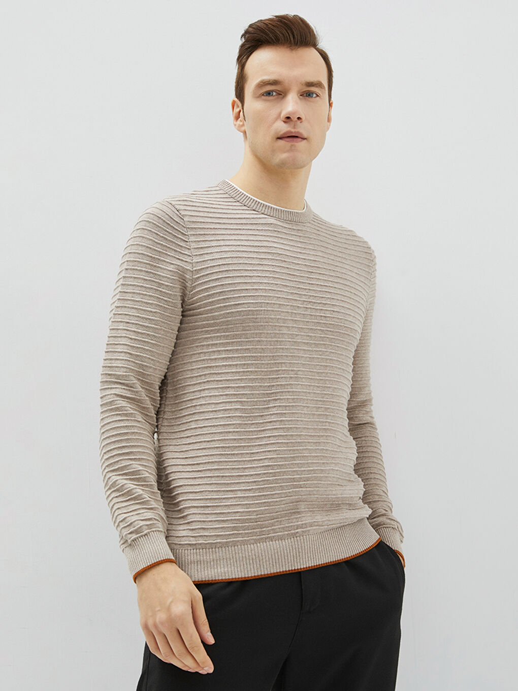 Crew Neck Long Sleeve Men's Tricot Sweater-1
