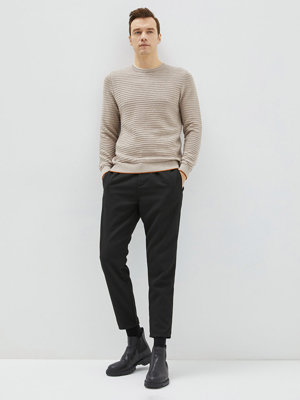 Crew Neck Long Sleeve Men's Tricot Sweater-2