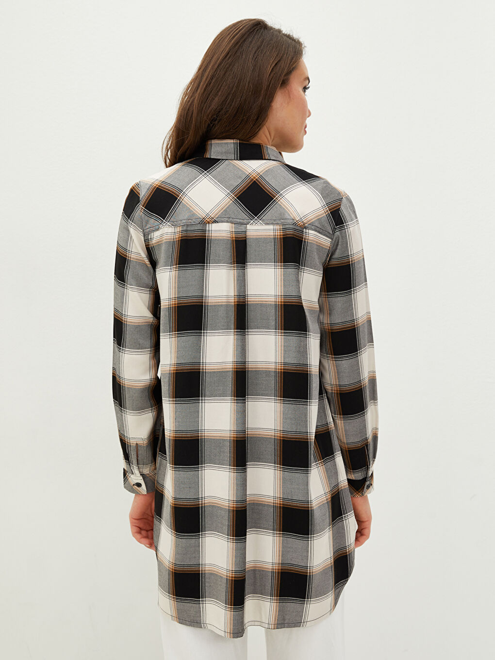 Tunique Chemise à Manches Longues en Viscose Écossais pour Femmes-4