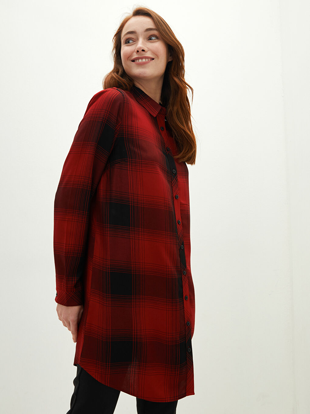 Plaid Long Sleeve Viscose Women's Shirt Tunic-1