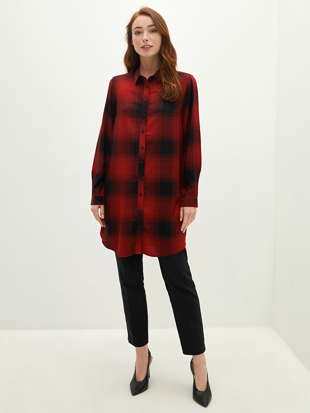 Plaid Long Sleeve Viscose Women's Shirt Tunic-2