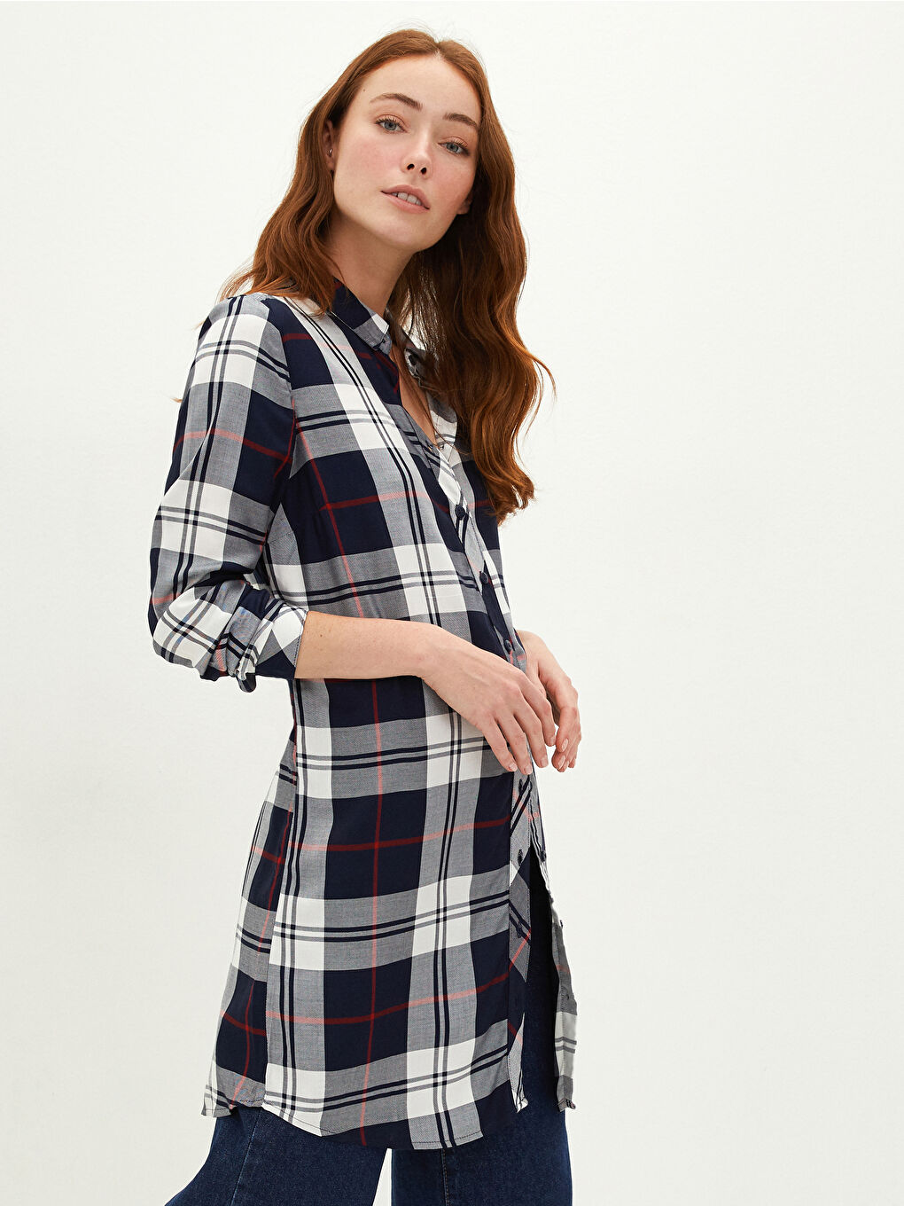 Каре Дълъг Ръкав Вискоза Риза-Туника за Жени-1