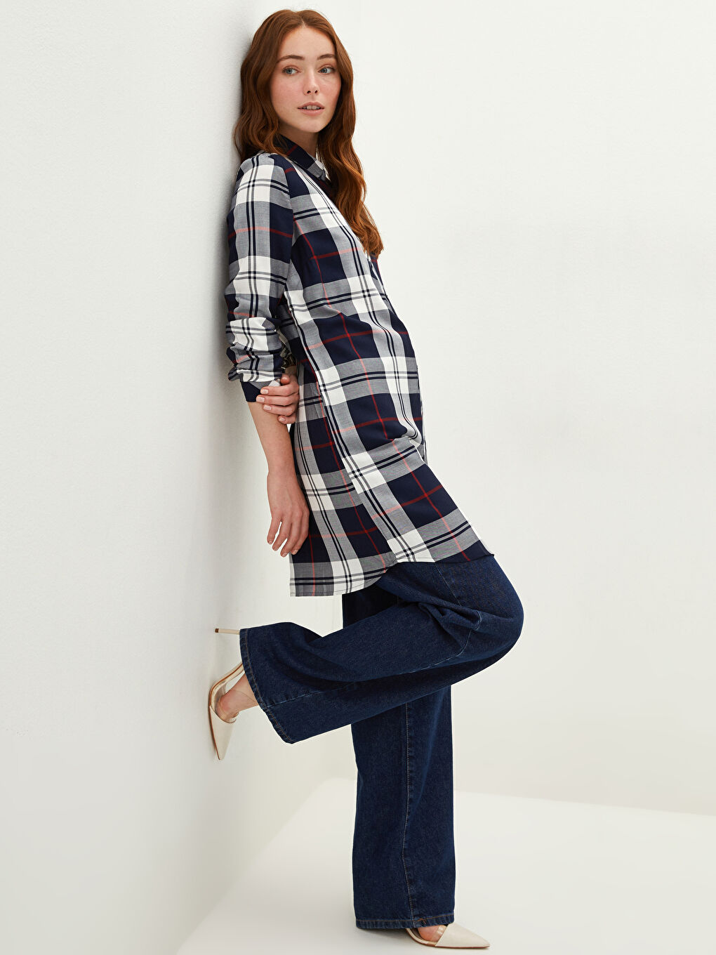 Каре Дълъг Ръкав Вискоза Риза-Туника за Жени-2