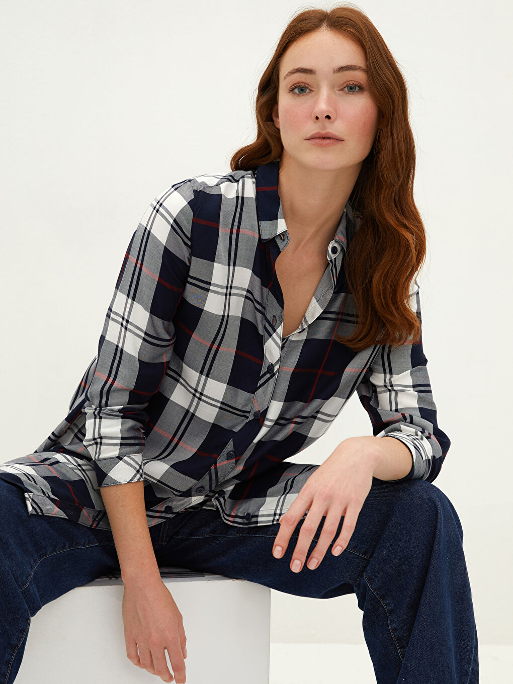 Каре Дълъг Ръкав Вискоза Риза-Туника за Жени-4