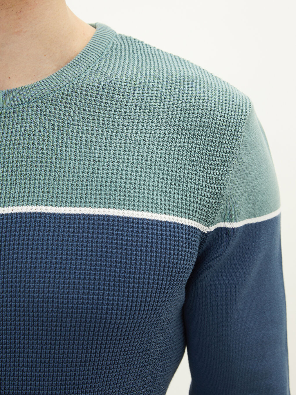 İndigo Bisiklet Yaka Uzun Kollu Çizgili Erkek Triko Kazak-3